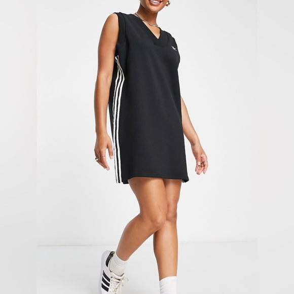 adidas Dresses & Skirts - Adidas Original 3-Stripes Slip Shirt Dress Womens XS Black V Neck Sleeveless